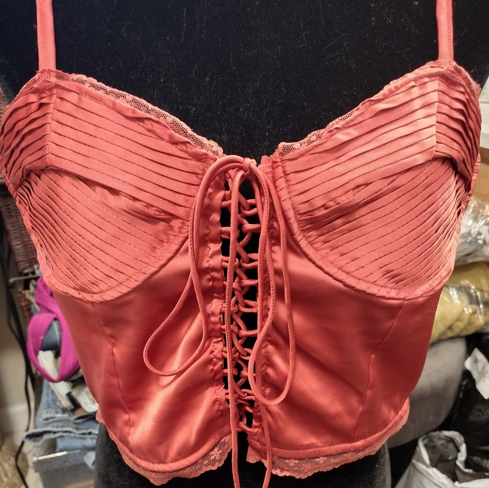 Satin Lace Up Bustier Cami/ SZ XL/ New with Tags! Elastic Back